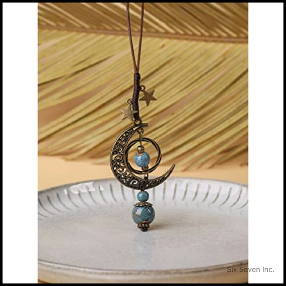 Vintage Bohemian Crescent Moon Lariat Necklace Adjustable Statement Jewelry - Picture 5 of 8